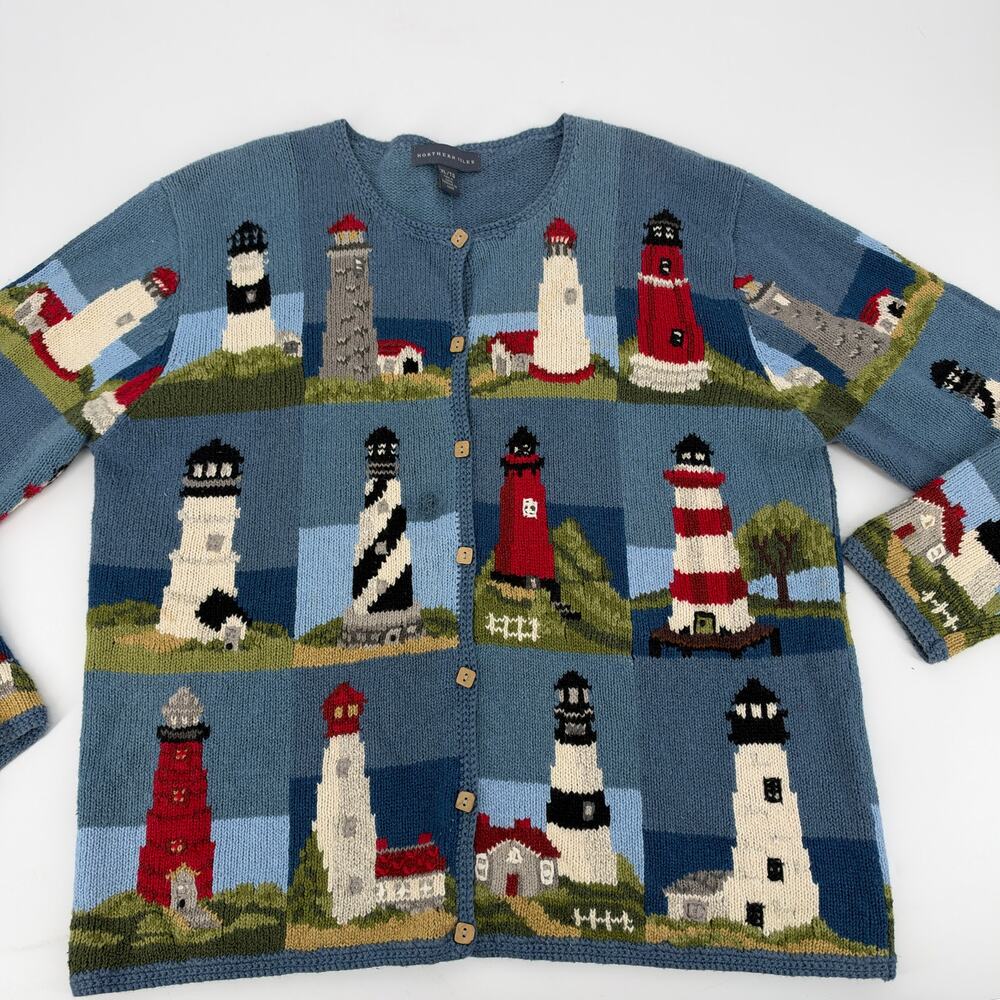 Vintage Northern Isles Lighthouse Button up Cardigan Size XL Preowned